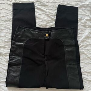 St. John Black Faux Leather Panel Leggings